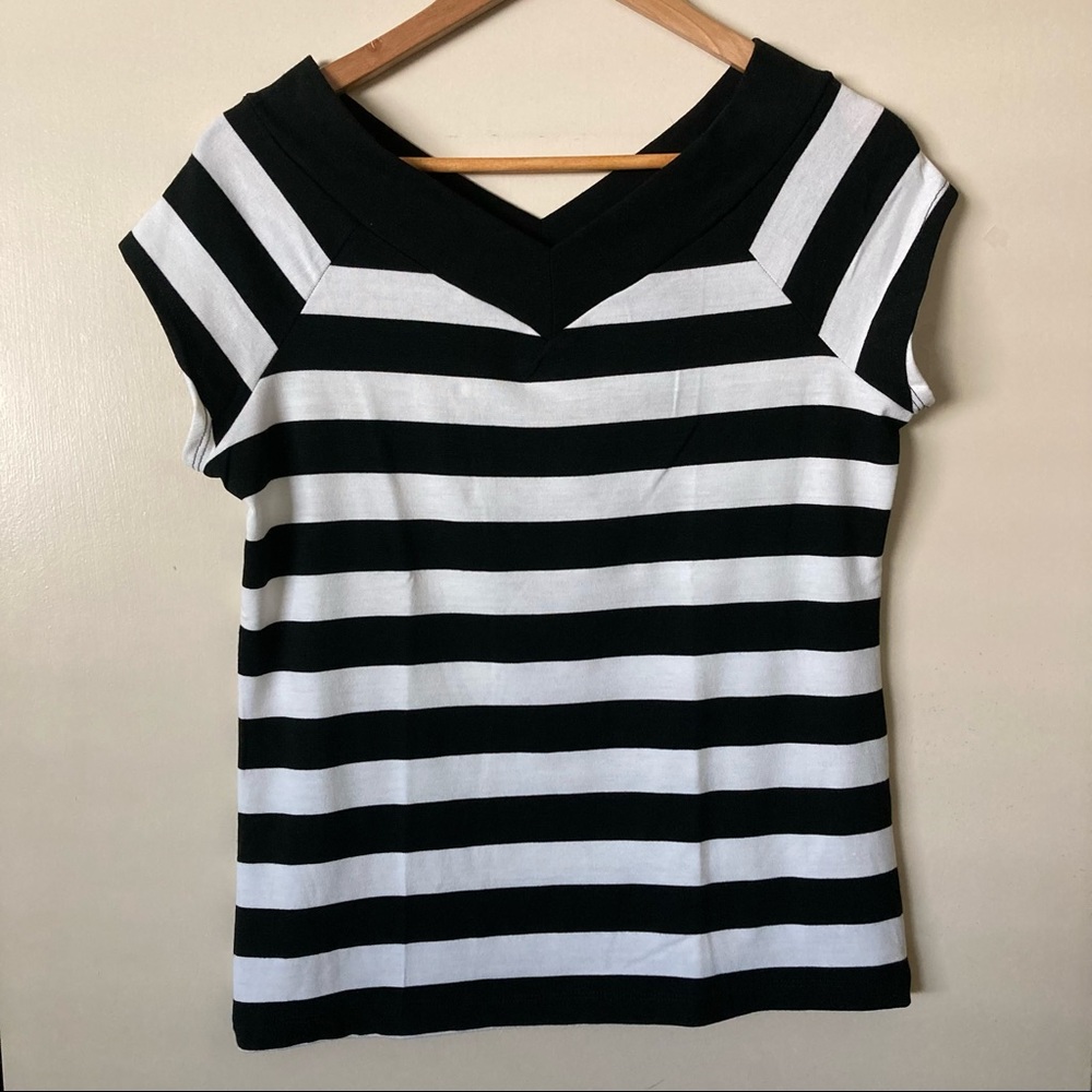 Blouse Black & White Stripe | Size XL | Brand New No Tags | V Neck